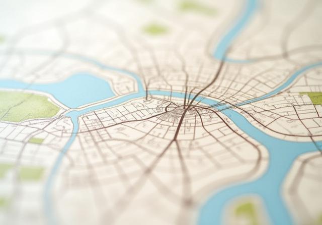 Detalle de un mapa personalizado de una ciudad con estilo artístico.