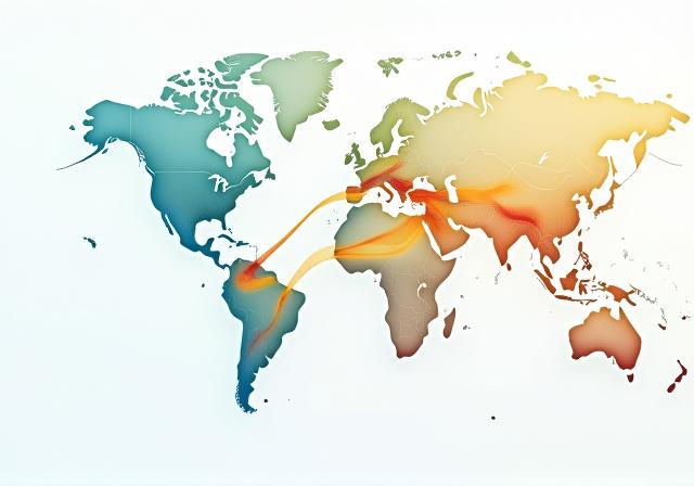 Mapa temático de flujos migratorios con colores degradados.